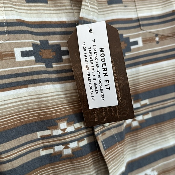 Stetson Men's Original Rugged Aztec Pearl Snap Shirt - Brown - Picture 11 of 13